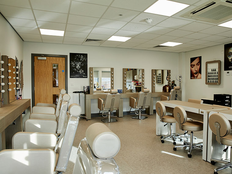 Inside Innovate S81 hair and beauty salon at North Notts College