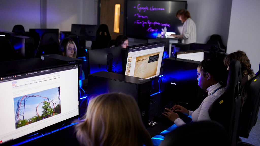Games Animation students sat looking at computer screens
