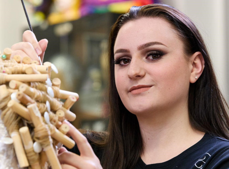 WorldSkills finalist Kate Storey setting a wig