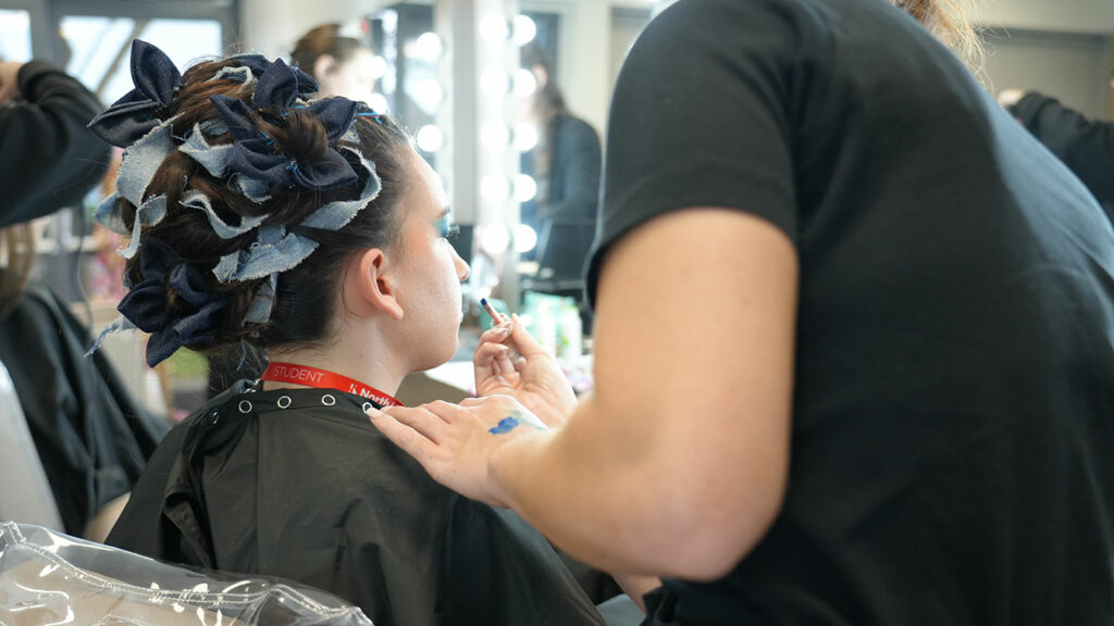 A student working on a client