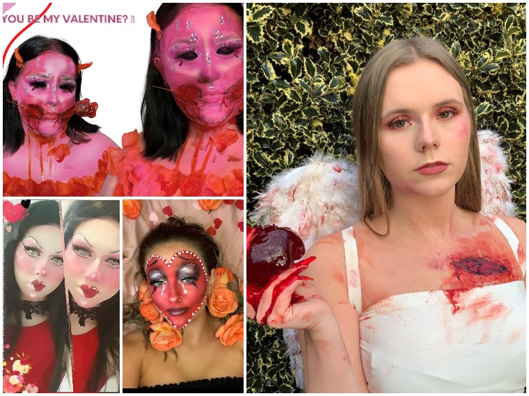Winners of Media Make-up Valentine's Day competition: (right) Abbie French, (bottom left)Matthew Brammar, (bottom centre) Katie Gagg and (top left) Darcey Armstrong.