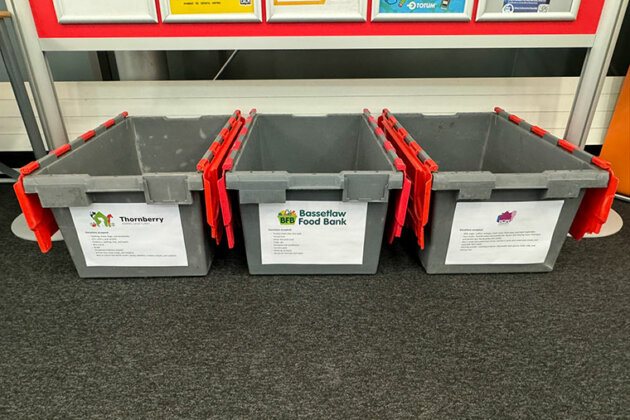 Charity donation boxes at North Notts College