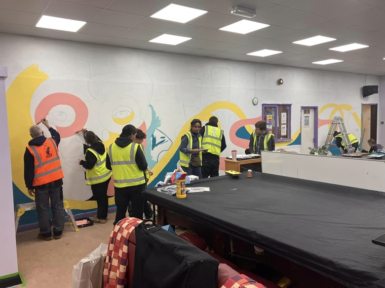 painting a mural indoors