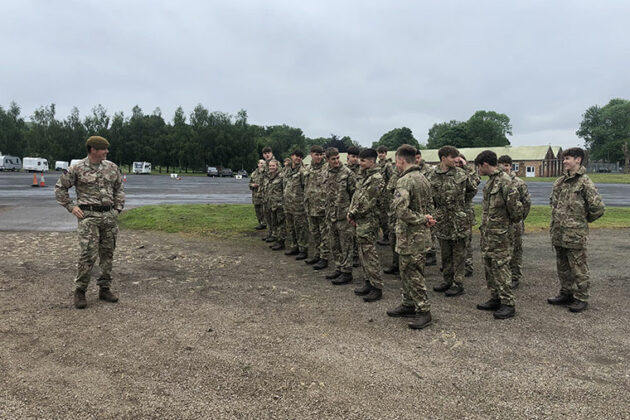 Protective Services students wearing army clothing