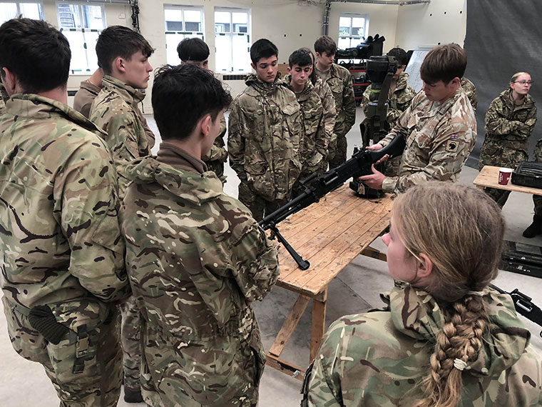 Protective Services students wearing army clothing
