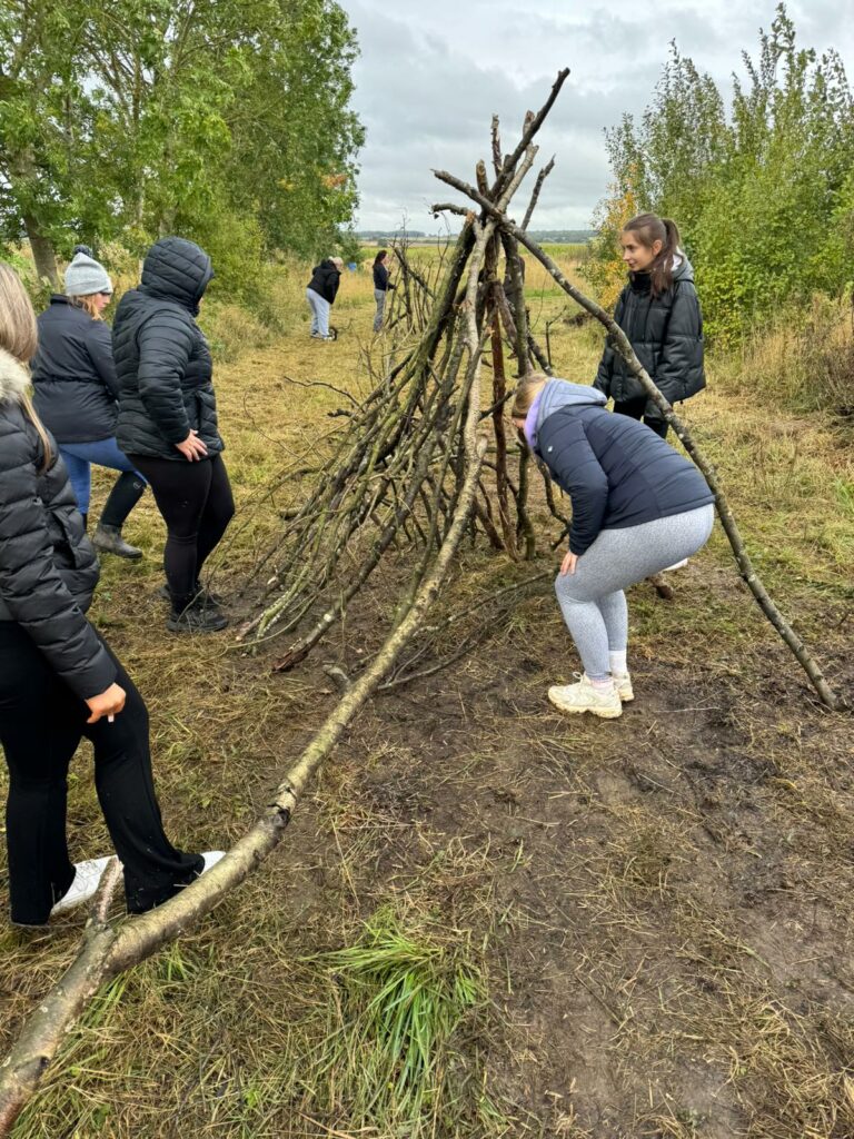 students building den