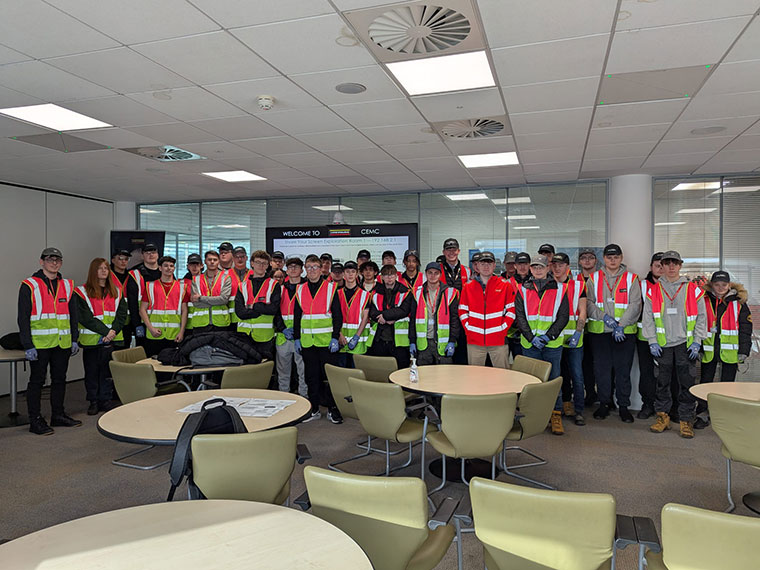 A group of students after listening to a talk at Laing O’Rourke