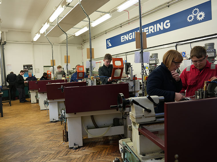 Engineering students in the North Notts College workshop