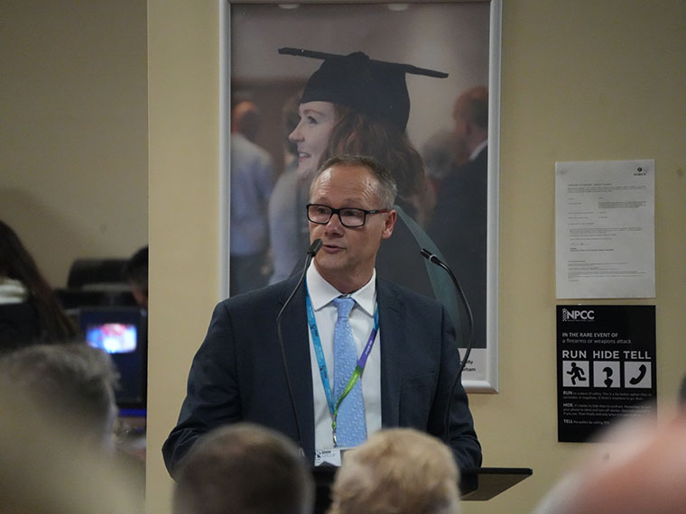 Jason Austin speaking at the North Notts College new facilities launch