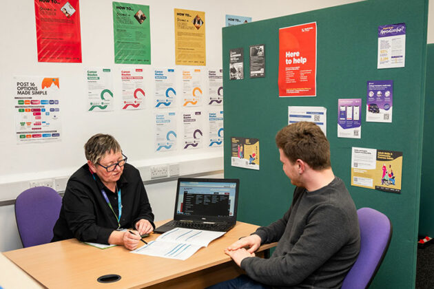 Someone receiving careers guidance at North Notts College