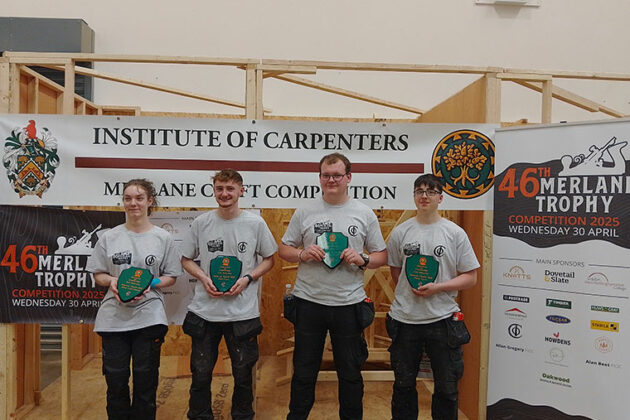 Four students being awarded for the Merlane Trophy 2025