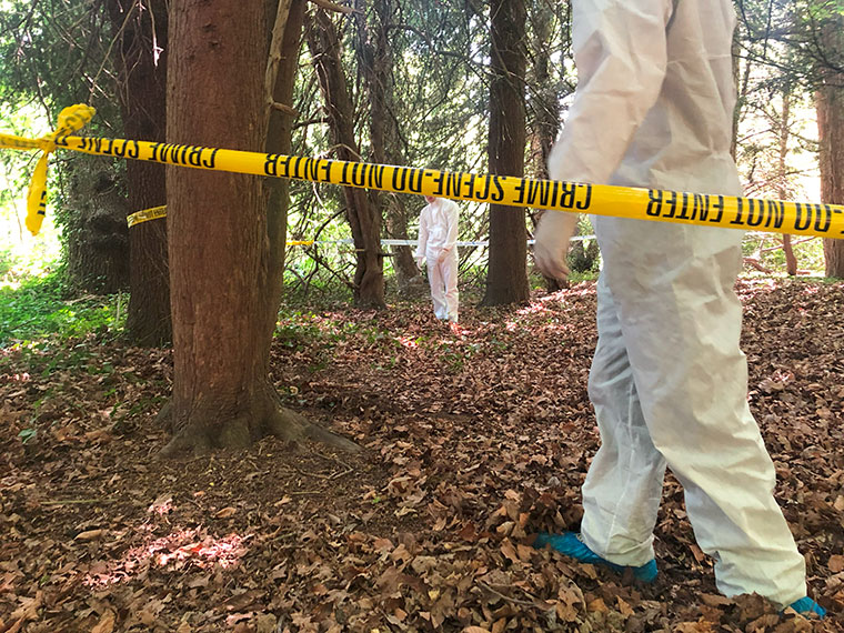 Protective Services students in a mock CSI investigation at Hannah Park