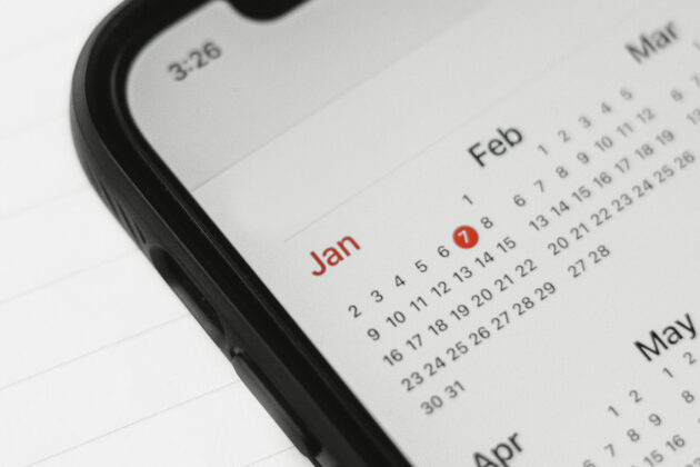 A calendar showing on a phone screen