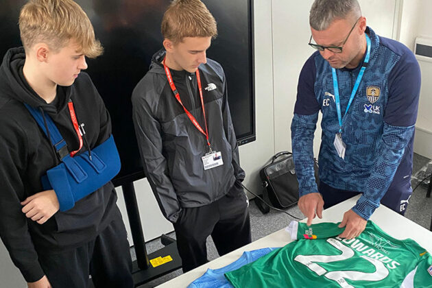 Notts County FC, Kit and Equipment Manager Ewan Coleman speaking to students