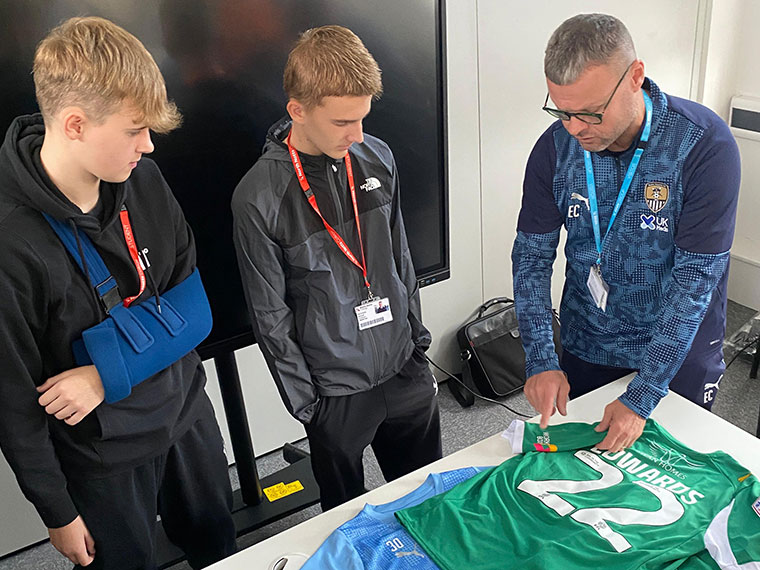 Notts County FC, Kit and Equipment Manager Ewan Coleman speaking to students