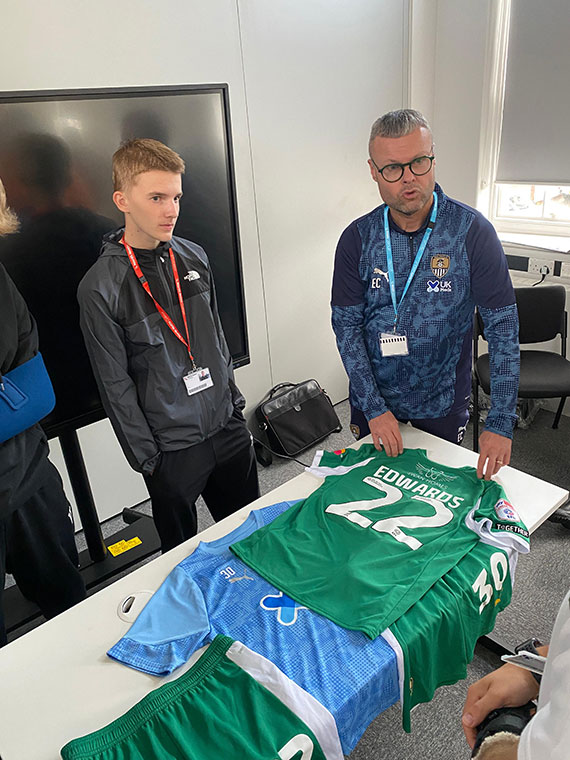 Notts County FC, Kit and Equipment Manager Ewan Coleman speaking to students