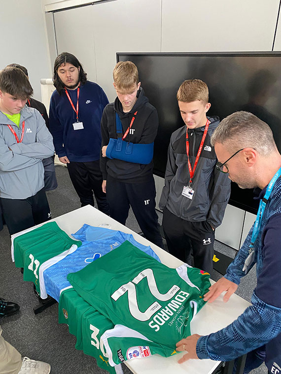 Notts County FC, Kit and Equipment Manager Ewan Coleman speaking to students