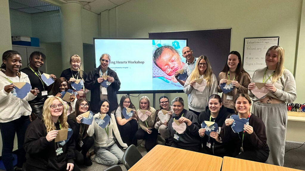 Students gathering for a photo at Rotheham Hospital's Neonatal Unit