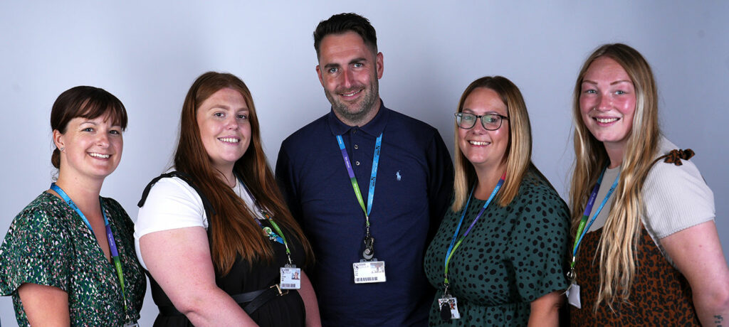 RNN Group Schools Liaison Team photo; Hanna, Dannielle, Nick, Amy and Abbie