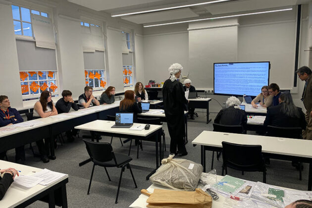 Policing student recreating a courtroom trial for their unit 20 final assessment