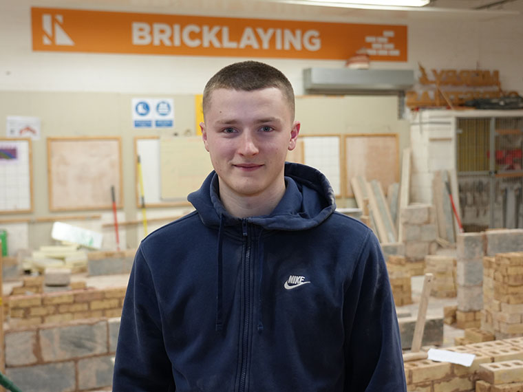 Adult Bricklaying learner Joesph in the bricklaying workshop