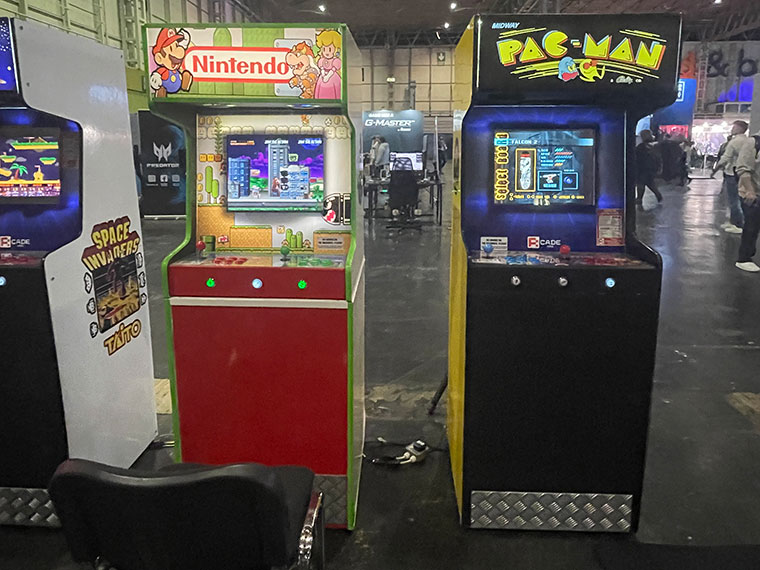 Retro Nintendo and Pac Man games machines